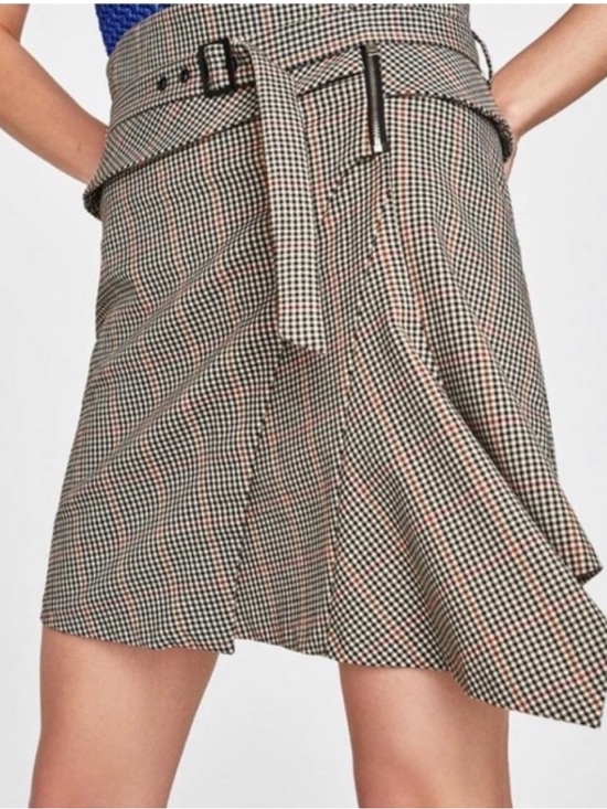 Zara Dresses & Skirts - ZARA WOMAN Checked Belted Mini Skirt in Black and Cream
